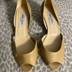 Jimmy Choo size 8 nude peep toe kitten heel